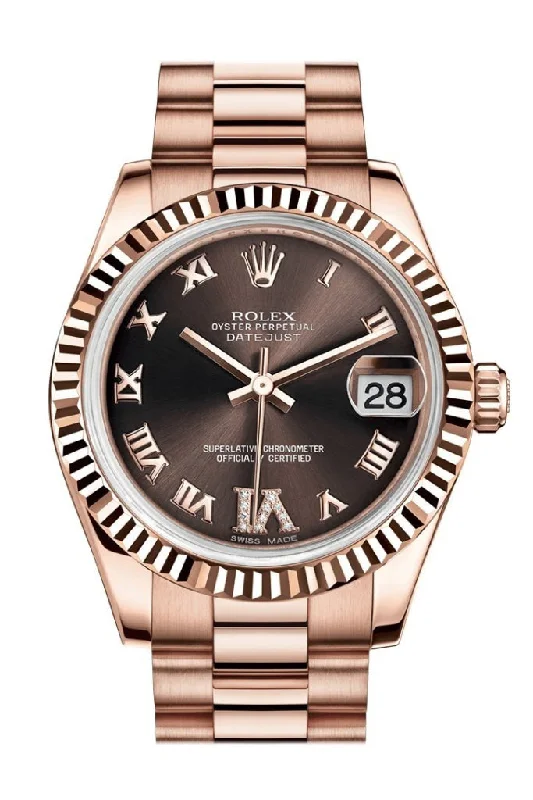 Rolex Sea-Dweller 43mm ceramic bezel -Rolex Datejust 31 Chocolate Large VI set with Diamond Dial Fluted Bezel 18K Everose Gold President Ladies Watch 178275 Pre-owned