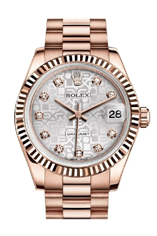 Rolex Day-Date with silver dial -Rolex Datejust 31 Silver Jubilee Diamond Dial Fluted Bezel 18K Everose Gold President Ladies Watch 178275 Pre-owned