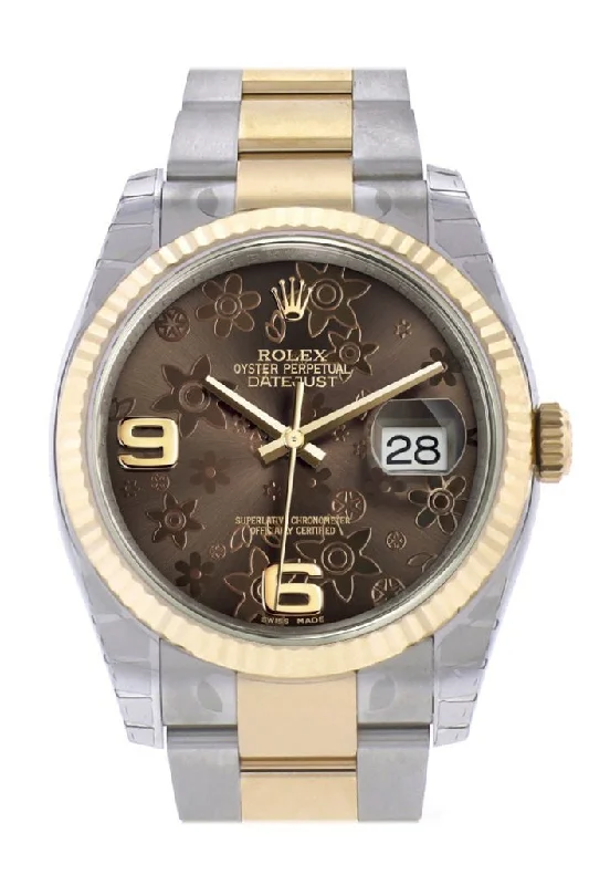 Rolex Submariner with diver's extension -Rolex Datejust 36 Bronze floral motif Dial Fluted 18K Gold Two Tone Oyster Watch 116233 Pre-owned