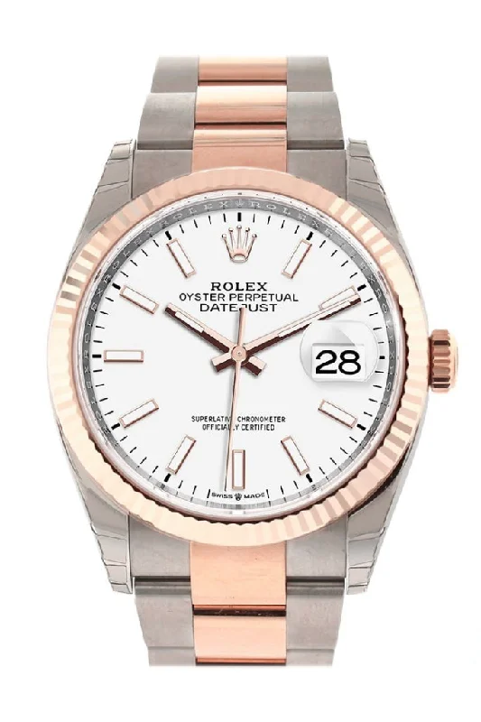 Rolex vintage collector's watches -Rolex Datejust 36 White Dial Fluted Bezel Rose Gold Two Tone Watch 126231 NP