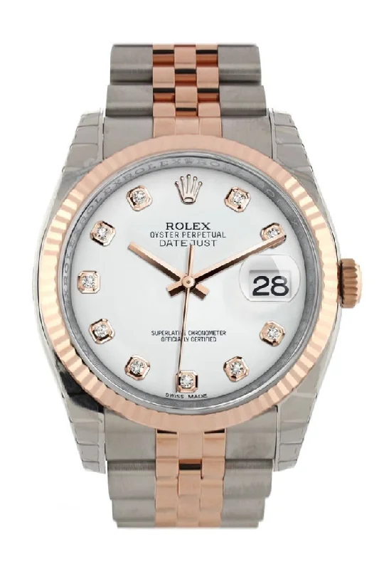 Rolex Datejust 41mm with sapphire crystal -Rolex Datejust 36 White diamonds Dial Fluted Steel and 18k Rose Gold Jubilee Watch 116231 Pre-owned