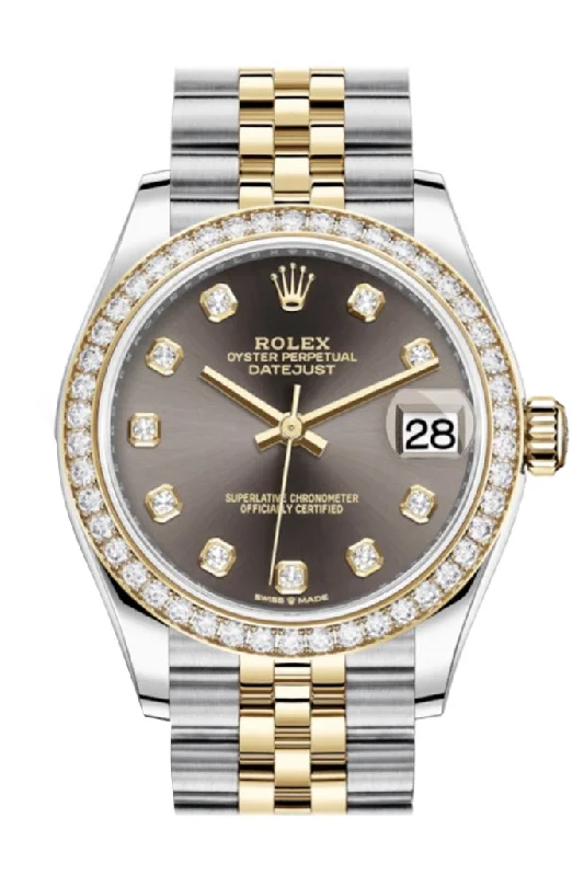 Rolex stainless steel watches for men -Rolex Datejust 31 Dark Grey Diamonds Dial Diamond Bezel Yellow Gold Two Tone Jubilee Watch 278383RBR 278383