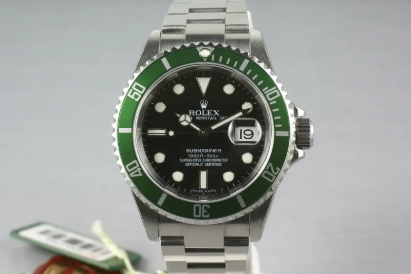 Rolex Submariner with green bezel model -Rolex Green Submariner Ref: 16610V Z Serial 5oth Anniversary