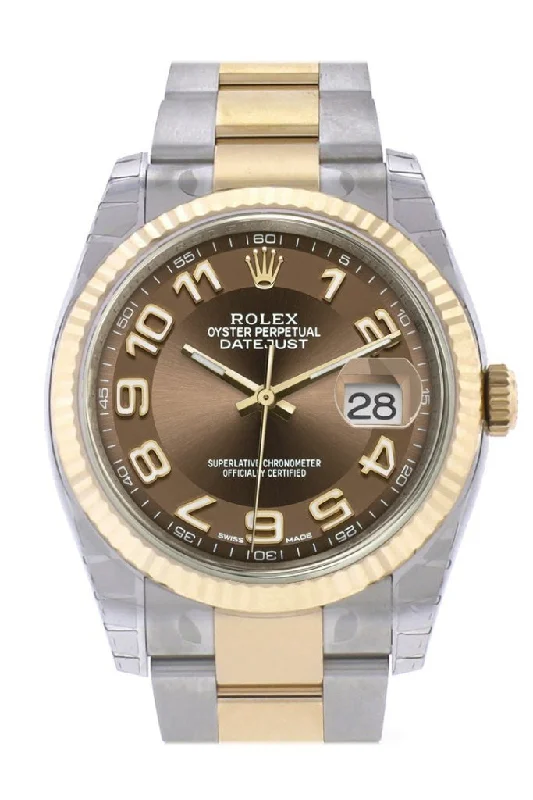 Rolex GMT-Master II with dual-time function -Rolex Datejust 36 Bronze Arab Dial Fluted 18K Gold Two Tone Oyster Watch 116233 Pre-owned