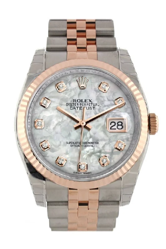 Rolex Day-Date with luxury materials -Rolex Datejust 36 White mother-of-pearl diamonds Dial Fluted Steel 18k Rose Gold Jubilee Watch 116231 Pre-owned