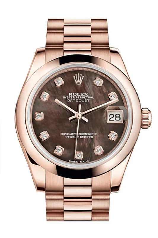 Rolex Air-King with vintage design -Rolex Datejust 31 Black Mother of Pearl Diamond Dial 18K Everose Gold President Ladies Watch 178245 Pre-owned