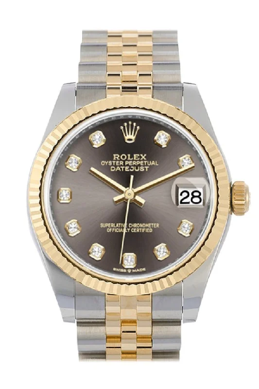 Rolex Sea-Dweller 43mm ceramic bezel -Rolex Datejust 31 Dark Grey Diamonds Dial Fluted Bezel 18K Yellow Gold Two Tone Jubilee Watch 278273 NP