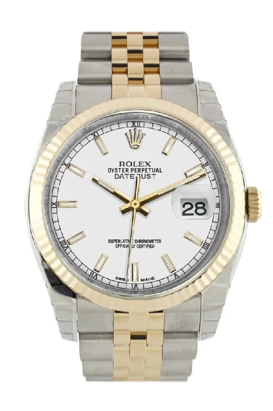 Rolex Daytona with classic design -Rolex Datejust 36 White Dial Fluted 18K Gold Two Tone Jubilee Watch 116233 Pre-owned