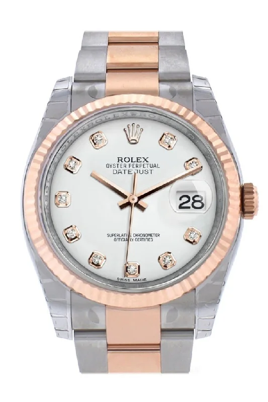 Rolex Submariner with updated technology -Rolex Datejust 36 White diamonds Dial Fluted Steel and 18k Rose Gold Oyster Watch 116231 Pre-owned