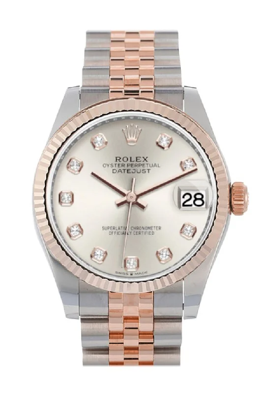 Rolex Day-Date with platinum case -Rolex Datejust 31 Silver Diamond Dial Fluted Bezel 18K Everose Gold Two Tone Jubilee Watch 278271