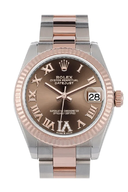 Rolex Datejust 41mm with steel and yellow gold -Rolex Datejust 31 Chocolate Large VI set with diamonds Dial Fluted Bezel 18K Everose Gold Two Tone Watch 278271