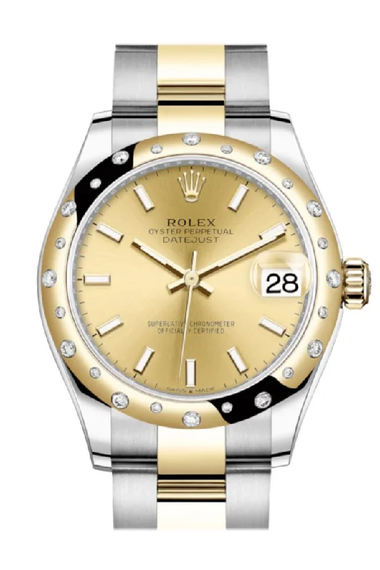 Rolex Submariner with red accents -Rolex Datejust 31 Champagne Dial Diamond Bezel Yellow Gold Two Tone Watch 278343RBR 278343 NP