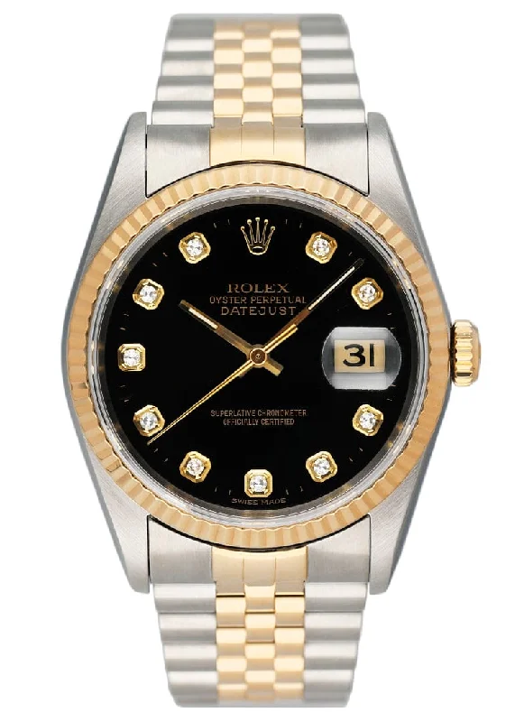 Rolex Sea-Dweller 43mm with advanced features -Rolex Datejust 16233 Diamond Black Dial Two Tone Mens Watch