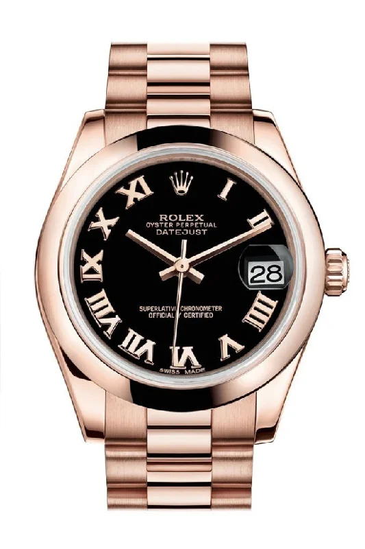 Rolex Day-Date with white gold case -Rolex Datejust 31 Black Roman Dial 18K Everose Gold President Ladies Watch 178245 Pre-owned