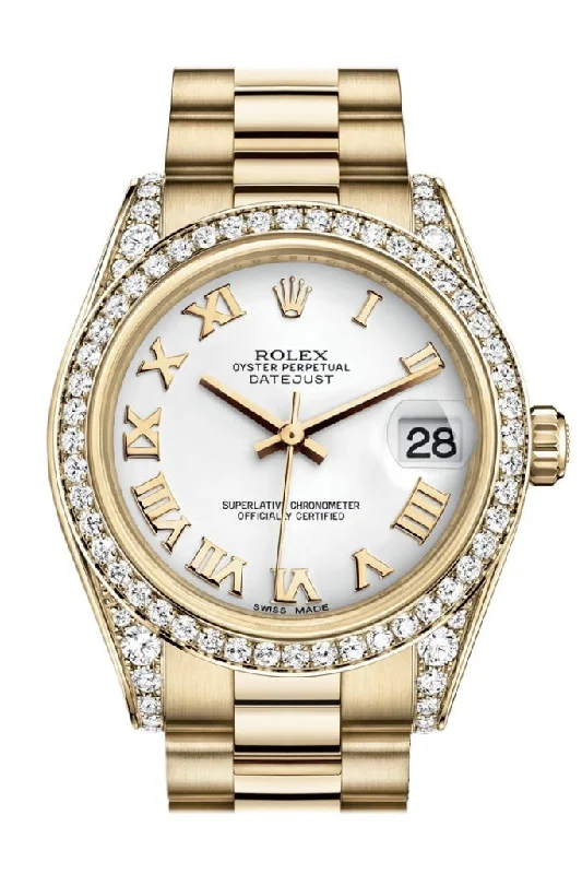 Rolex Sea-Dweller with helium valve -Rolex Datejust 31 White Roman Dial Diamond Bezel Lug 18K Yellow Gold President Ladies Watch 178158 Pre-owned