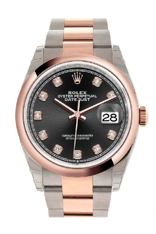 Rolex Explorer II with black bezel -Rolex Datejust 36 Black set with diamonds Dial Dome Rose Gold Two Tone Watch 126201 NP