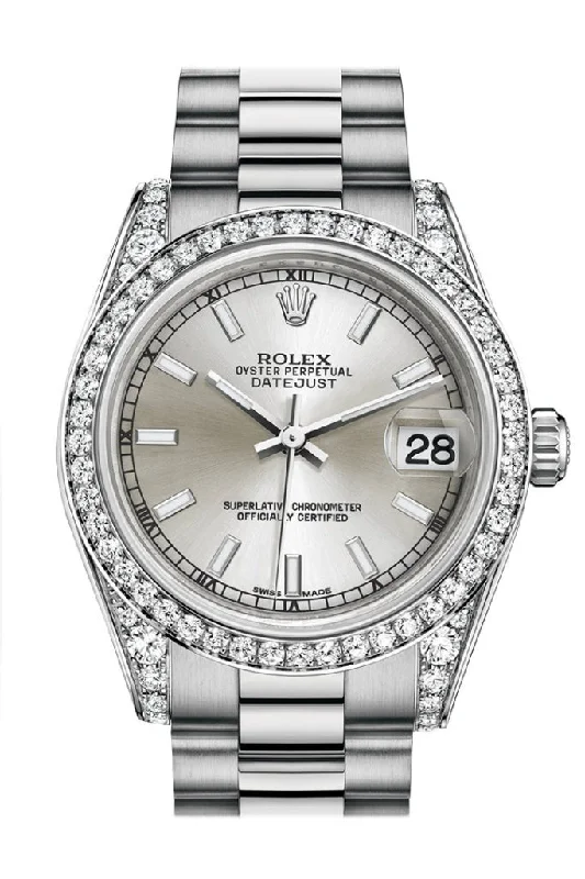 Rolex Sea-Dweller with titanium case -Rolex Datejust 31 Silver Dial Diamond Bezel Lug 18K White Gold President Ladies Watch 178159 Pre-owned