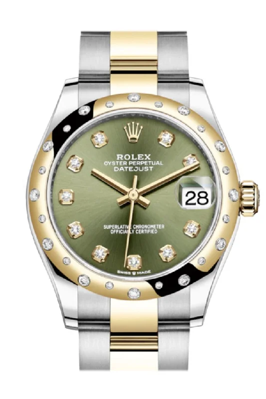 Rolex 41mm Datejust for men -Rolex Datejust 31 Olive Green Diamonds Dial Diamond Bezel Yellow Gold Two Tone Watch 278343RBR 278343 NP