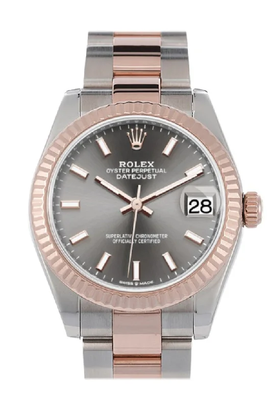 Rolex Deepsea 44mm with black bezel -Rolex Datejust 31 Dark Rhodium Dial Fluted Bezel 18K Everose Gold Two Tone Watch 278271