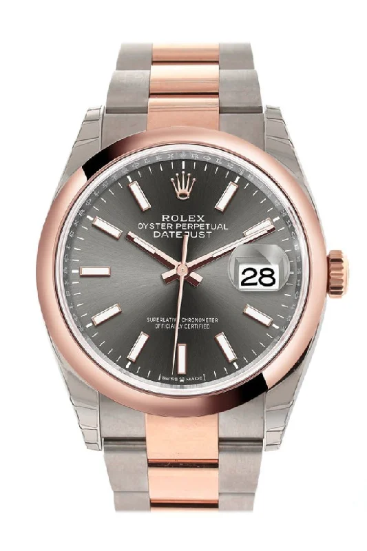 Rolex Milgauss with green crystal glass -Rolex Datejust 36 Dark Rhodium Dial Dome Rose Gold Two Tone Watch 126201 NP