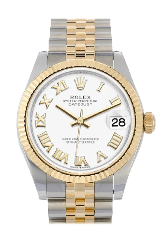 Rolex Daytona with classic design -Rolex Datejust 31 White Roman Dial Fluted Bezel 18K Yellow Gold Two Tone Jubilee Watch 278273 NP