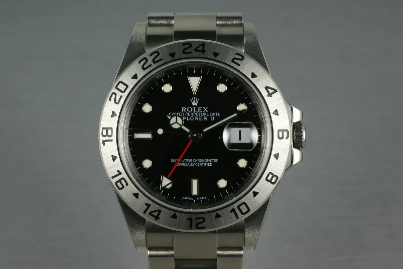 Rolex GMT-Master II with 24-hour time function -Rolex Explorer II 16570 with Box and Papers