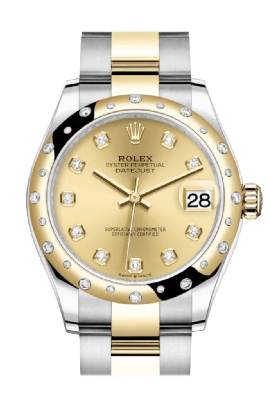 Rolex watches with platinum accents -Rolex Datejust 31 Champagne Diamonds Dial Diamond Bezel Yellow Gold Two Tone Watch 278343RBR 278343 NP