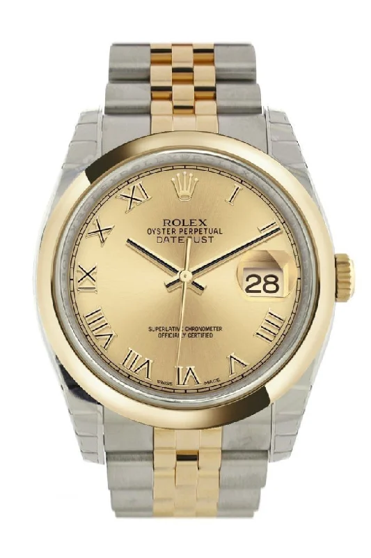 Rolex Yacht-Master with polished steel case -Rolex Datejust 36 Champagne Roman Dial 18k Gold Two Tone Jubilee Watch 116203 Pre-owned