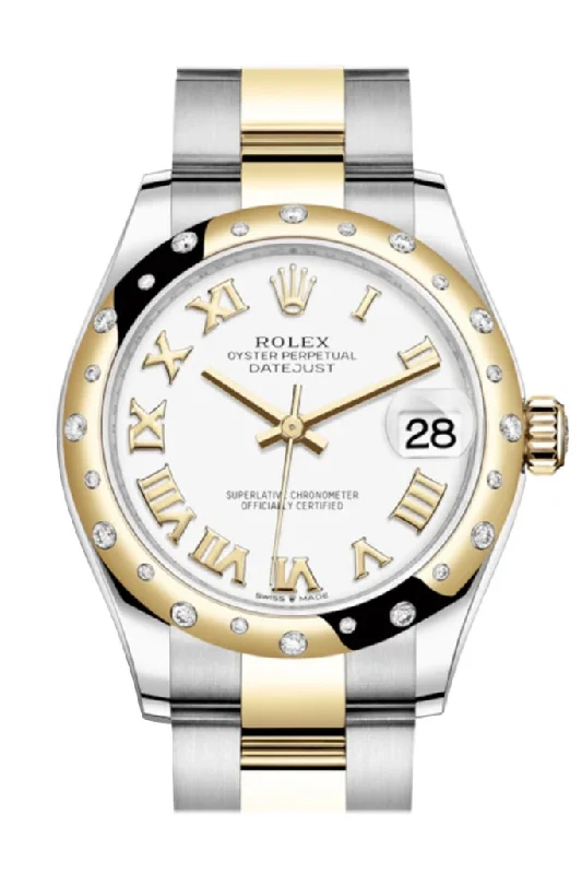 Rolex Black Bay with blue dial -Rolex Datejust 31 White Roman Dial Diamond Bezel Yellow Gold Two Tone Watch 278343RBR 278343