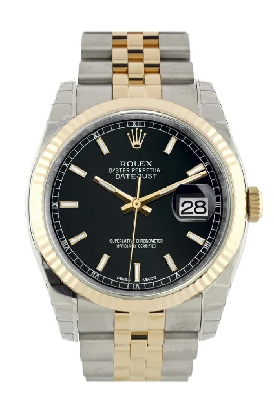 Rolex Sea-Dweller with high-performance features -Rolex Datejust 36 Black Dial Fluted 18K Gold Two Tone Jubilee Watch 116233 Pre-owned