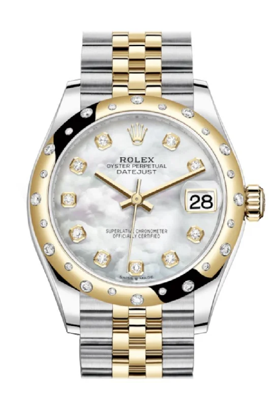 Rolex Day-Date with platinum dial -Rolex Datejust 31 White mother-of-pearl diamonds Dial Diamond Bezel Jubilee Yellow Gold Two Tone Watch 278341RBR 278343