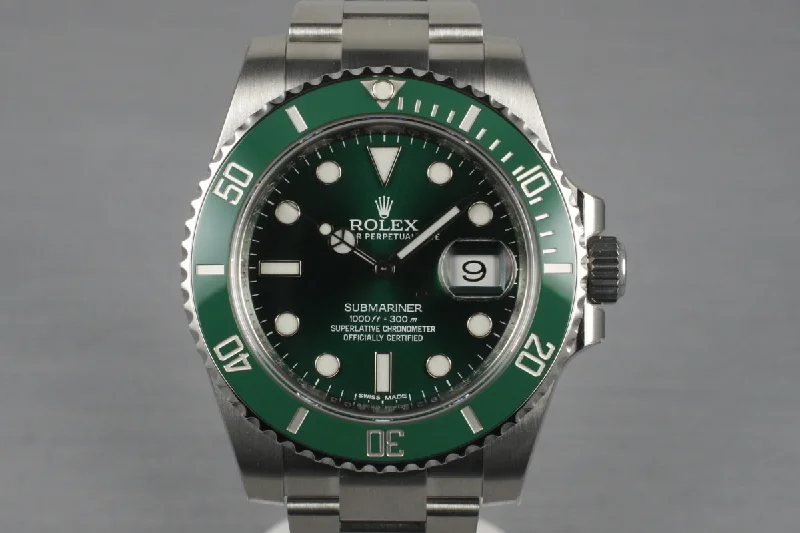 Rolex Submariner with red accents -2013 Rolex Green Submariner 116610LV with Box and Papers