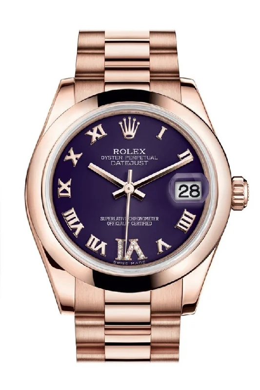 Rolex Day-Date with platinum case -Rolex Datejust 31 Purple Large VI set with Diamond Dial 18K Everose Gold President Ladies Watch 178245 Pre-owned