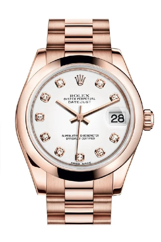 Rolex Datejust 41mm with rose gold bezel -Rolex Datejust 31 White Diamond Dial 18K Everose Gold President Ladies Watch 178245 Pre-owned