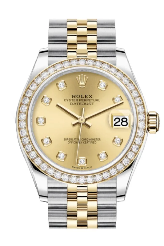 Rolex Yacht-Master with rubber strap -Rolex Datejust 31 Champagne Diamonds Dial Diamond Bezel Yellow Gold Two Tone Jubilee Watch 278383RBR 278383