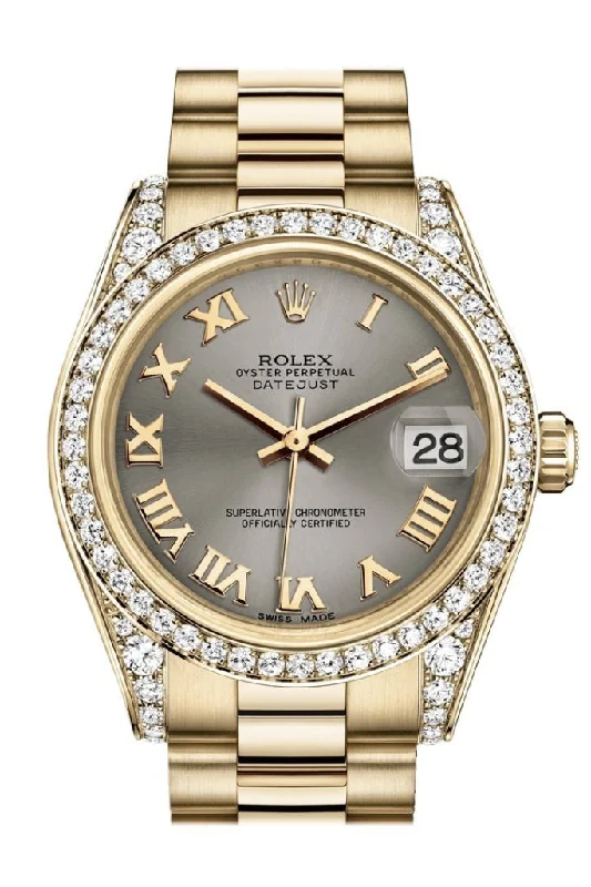 Rolex Oyster Perpetual 39mm with blue dial -Rolex Datejust 31 Steel Roman Dial Diamond Bezel Lug 18K Yellow Gold President Ladies Watch 178158 Pre-owned