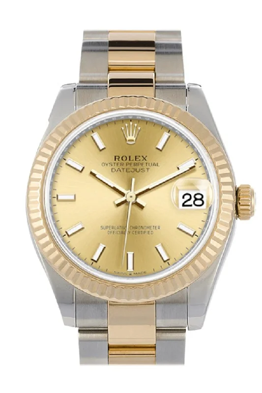 Rolex Submariner with classic green bezel -Rolex Datejust 31 Champagne Dial Fluted Bezel 18K Yellow Gold Two Tone Watch 278273 NP