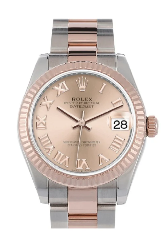 Rolex Oyster Perpetual 36mm with blue dial -Rolex Datejust 31 Rose Roman Dial Fluted Bezel 18K Everose Gold Two Tone Watch 278271