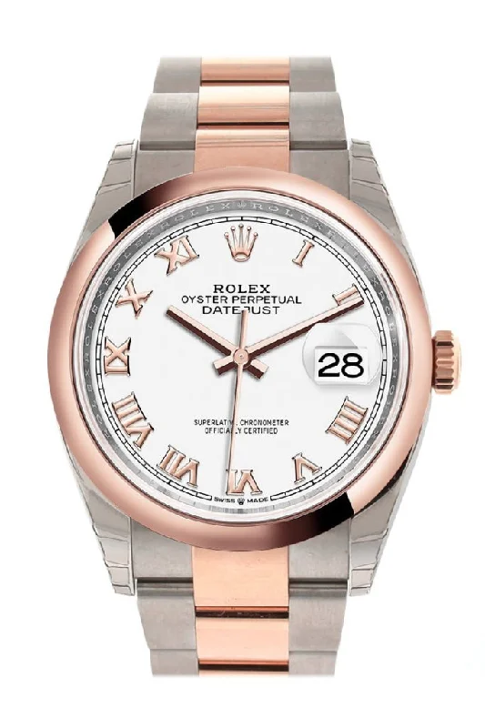 Rolex Yacht-Master 40mm with gold accents -Rolex Datejust 36 White Roman Dial Dome Rose Gold Two Tone Watch 126201 NP