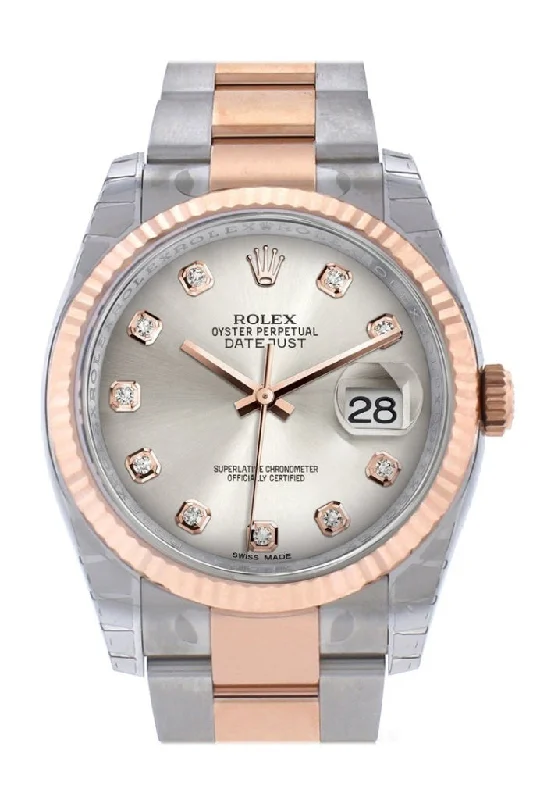 Rolex Datejust 41mm with white gold accents -Rolex Datejust 36 Silver diamonds Dial Fluted Steel and 18k Rose Gold Oyster Watch 116231 Pre-owned