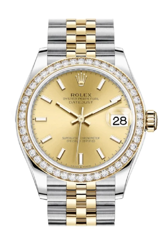 Rolex watches for luxury collectors -Rolex Datejust 31 Champagne Dial Diamond Bezel Yellow Gold Two Tone Jubilee Watch 278383RBR 278383