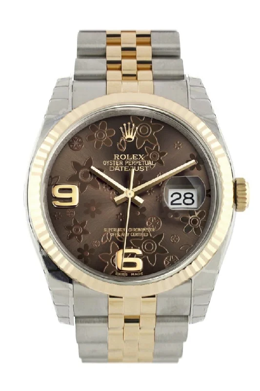 Rolex Milgauss with lightning bolt hand -Rolex Datejust 36 Bronze floral motif Dial Fluted 18K Gold Two Tone Jubilee Watch 116233 Pre-owned