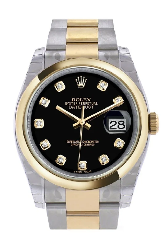 Rolex Sea-Dweller with advanced diving features -Rolex Datejust 36 Black Diamond Dial 18k Gold Two Tone Oyster Watch 116203 Pre-owned