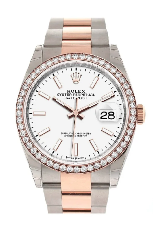 Rolex Yacht-Master with rose gold case -Rolex Datejust 36 White Dial Diamond Bezel Rose Gold Two Tone Watch 126281RBR 126281 NP