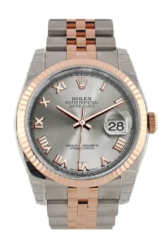 Rolex Explorer with durable stainless steel case -Rolex Datejust 36 Steel Roman Dial Fluted Steel and 18k Rose Gold Jubilee Watch 116231 Pre-owned