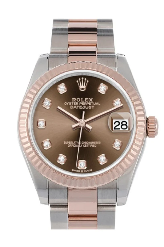 Rolex Daytona with steel bracelet -Rolex Datejust 31 Chocolate Diamond Dial Fluted Bezel 18K Everose Gold Two Tone Watch 278271