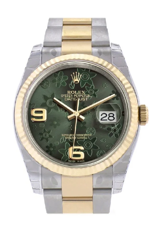 Rolex Day-Date with white gold case -Rolex Datejust 36 Green floral motif Dial Fluted 18K Gold Two Tone Oyster Watch 116233 Pre-owned