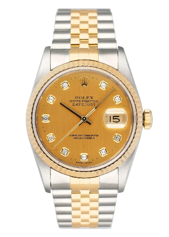 Rolex Sky-Dweller with stainless steel -Rolex Datejust 16233 Diamond Champagne Shantung Dial Mens Watch