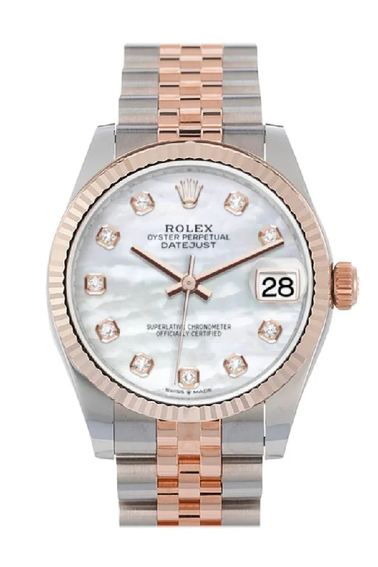 Rolex Yacht-Master II with blue dial -Rolex Datejust 31 Pearl Diamond Dial Fluted Bezel 18K Everose Gold Two Tone Jubilee Watch 278271