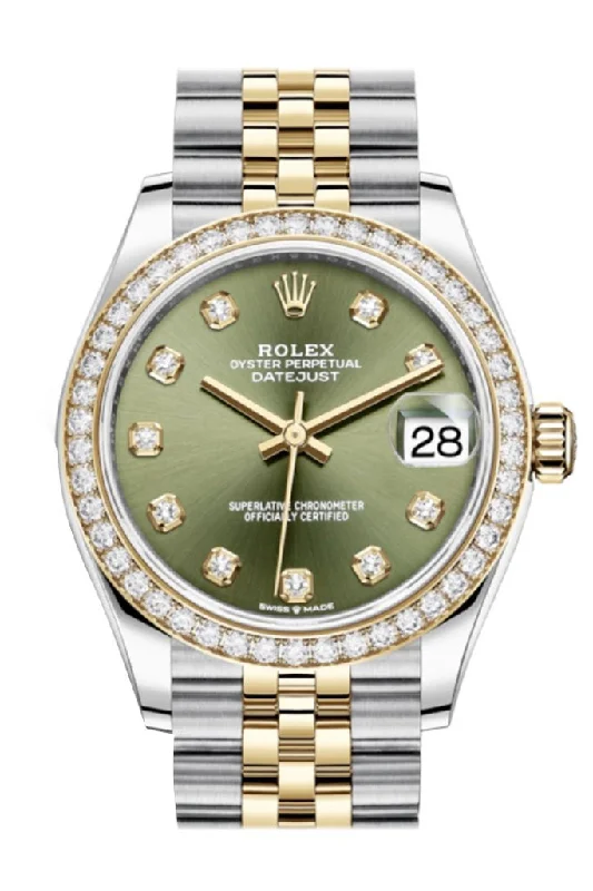 Rolex Submariner with ceramic bezel -Rolex Datejust 31 Olive green Diamonds Dial Diamond Bezel Yellow Gold Two Tone Jubilee Watch 278383RBR 278383